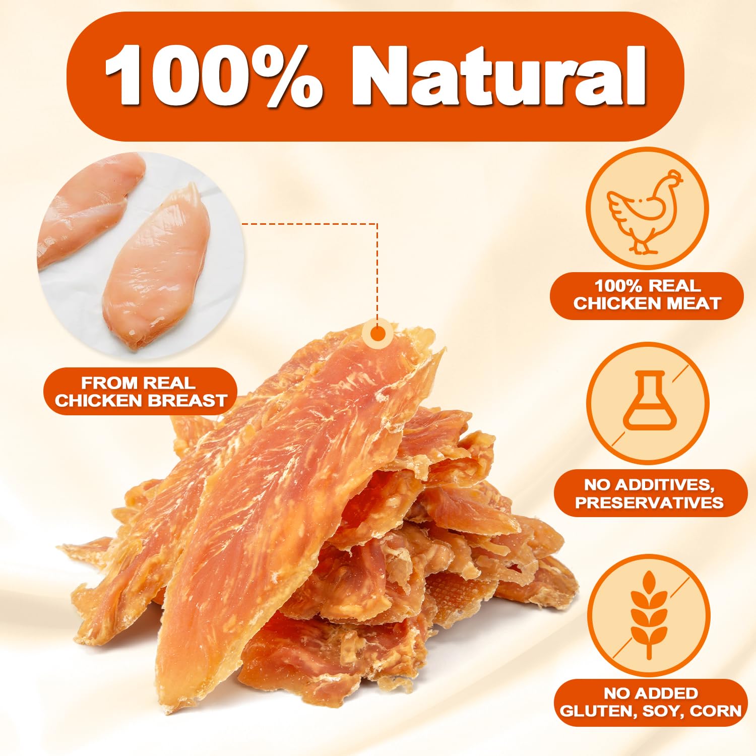 Amzey primer plano de pollo real, textura firme y sabor natural.