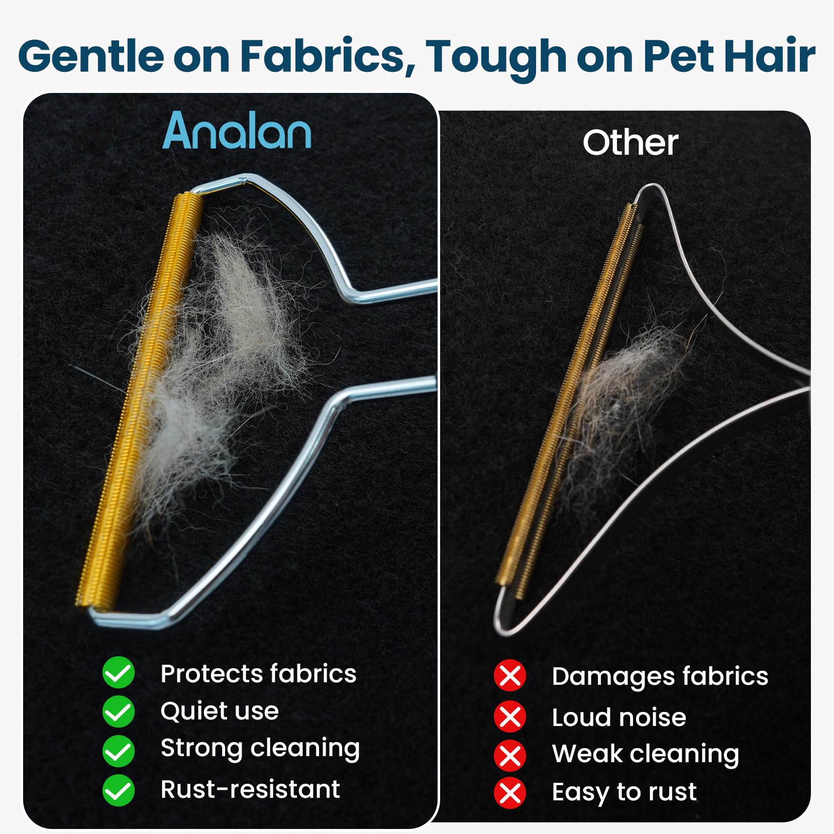 Remover pelo de metal Analan en coche, interiores más limpios tras grooming.