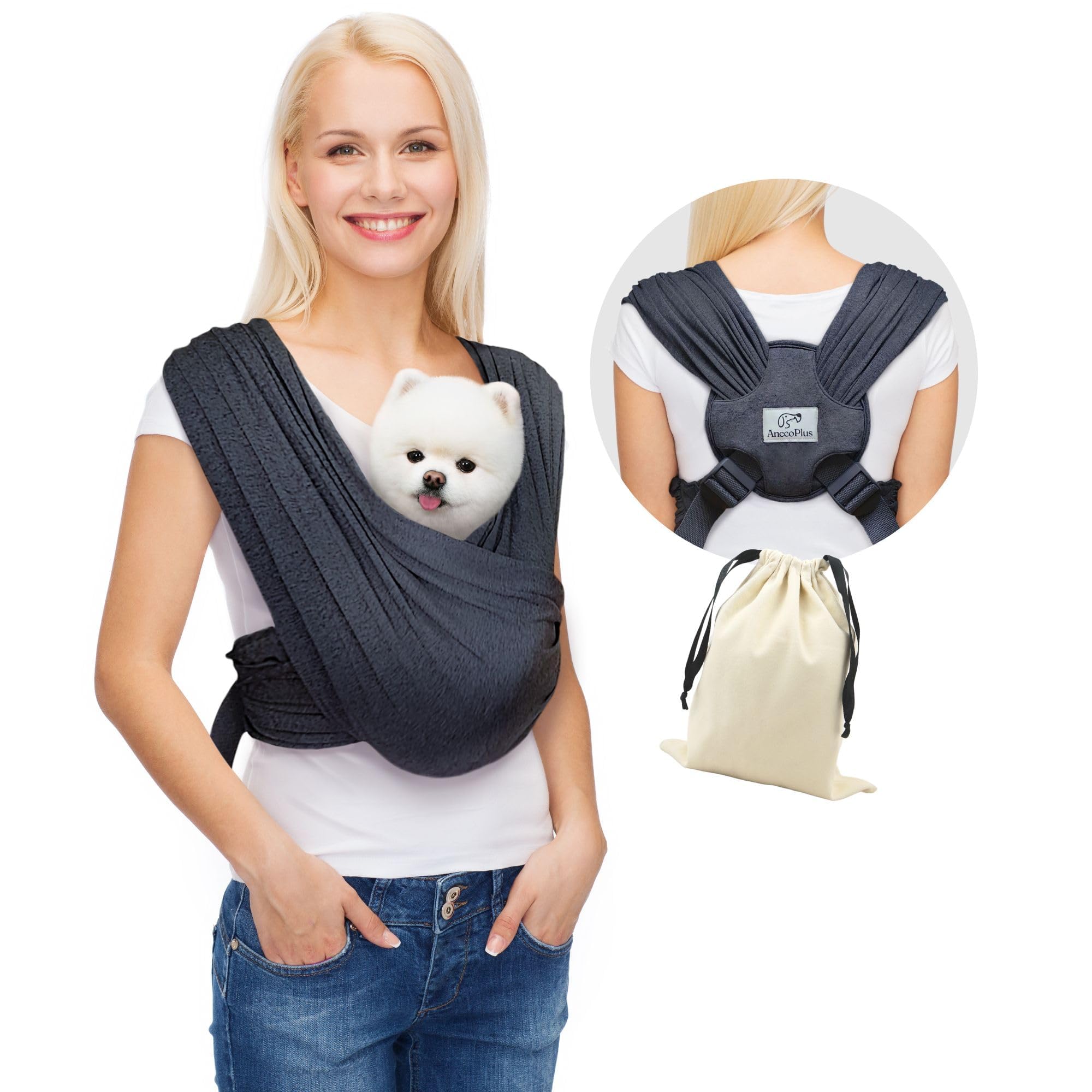 AnccoPlus canguro frontal para perro, diseño ergonómico que mantiene al animal cerca del pecho.