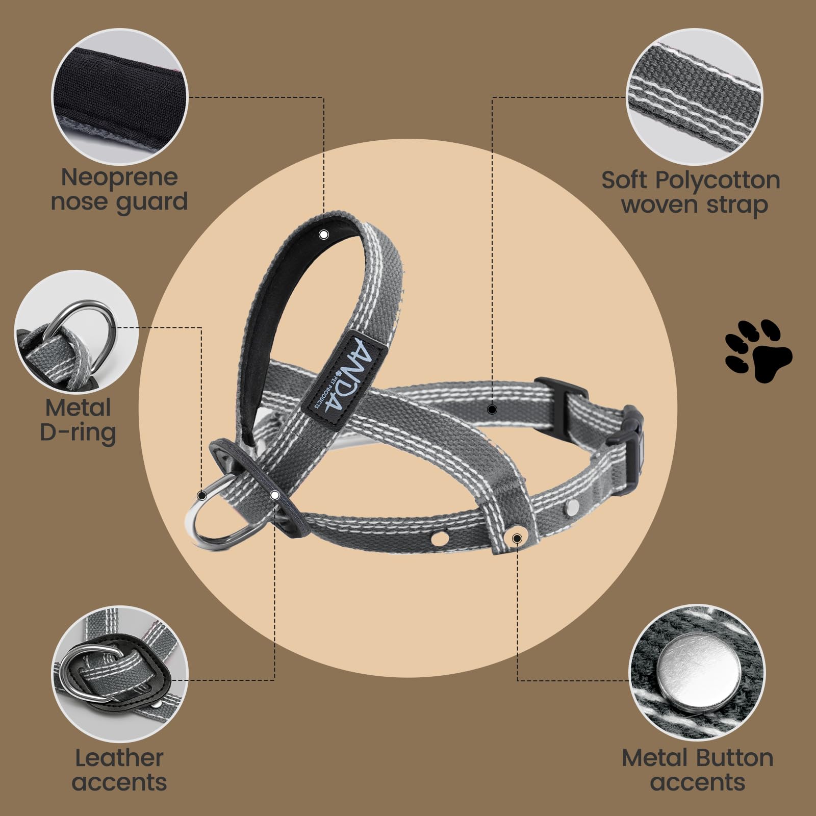 ANDA ultraligero Collar Guía: almohadilla nasal de neopreno para evitar rozaduras.