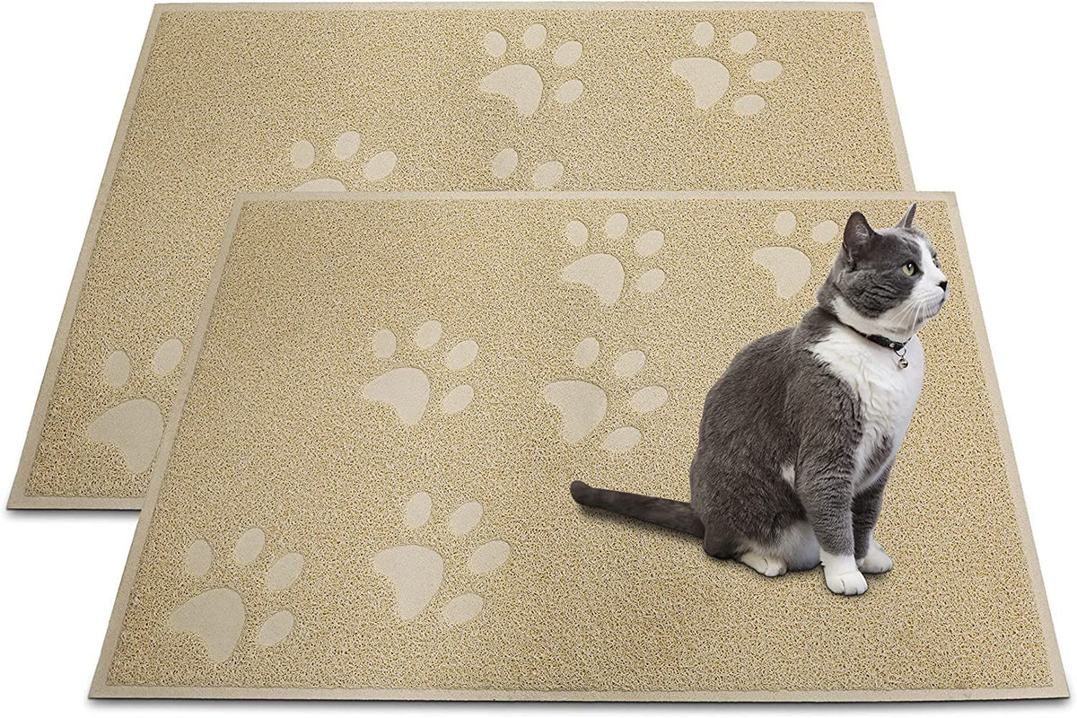Alfombrilla beige Andalus Brands para caja de arena, atrapa arena y facilita limpieza