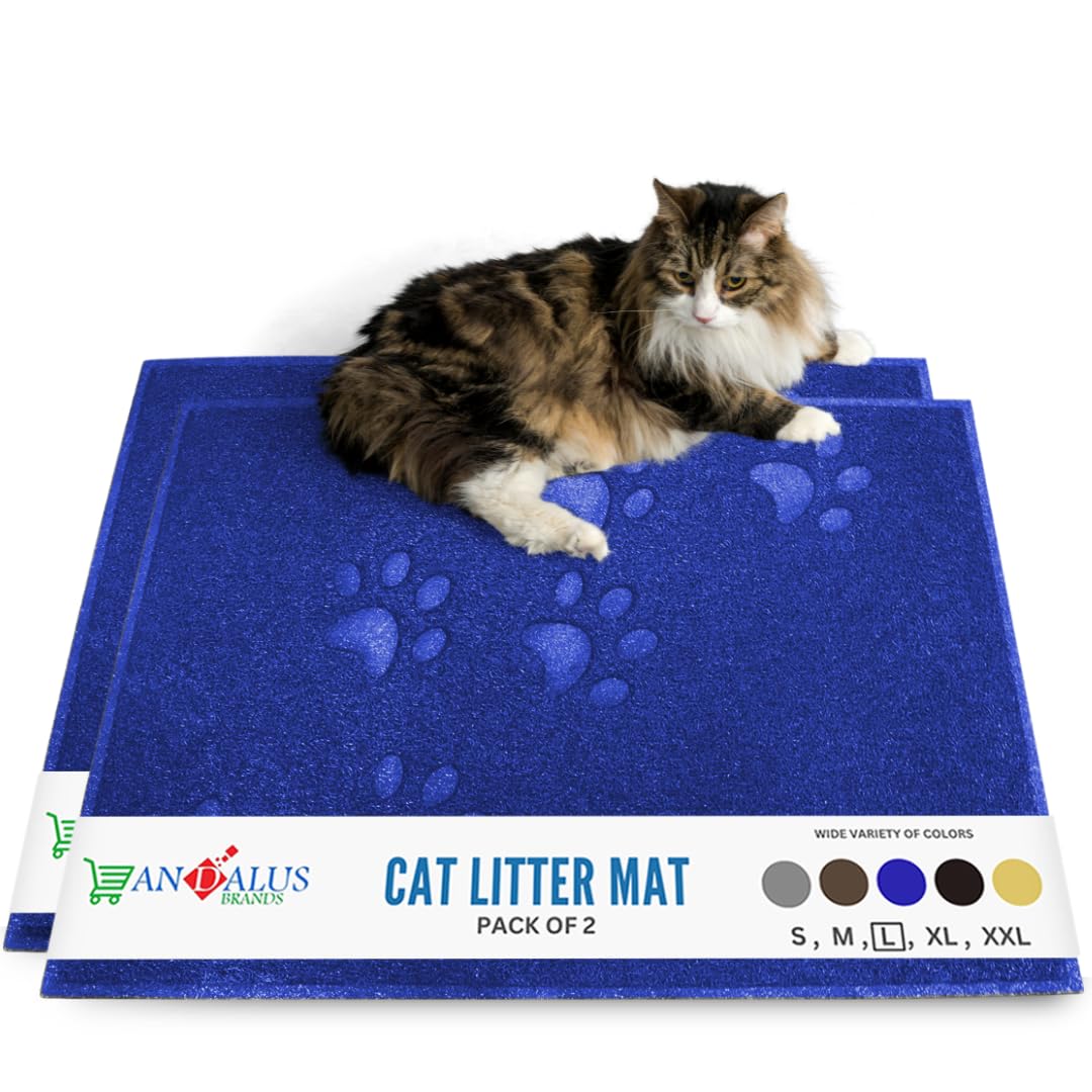 Almohadilla para arena de gatos Andalus Brands, grande y azul, protege el suelo.