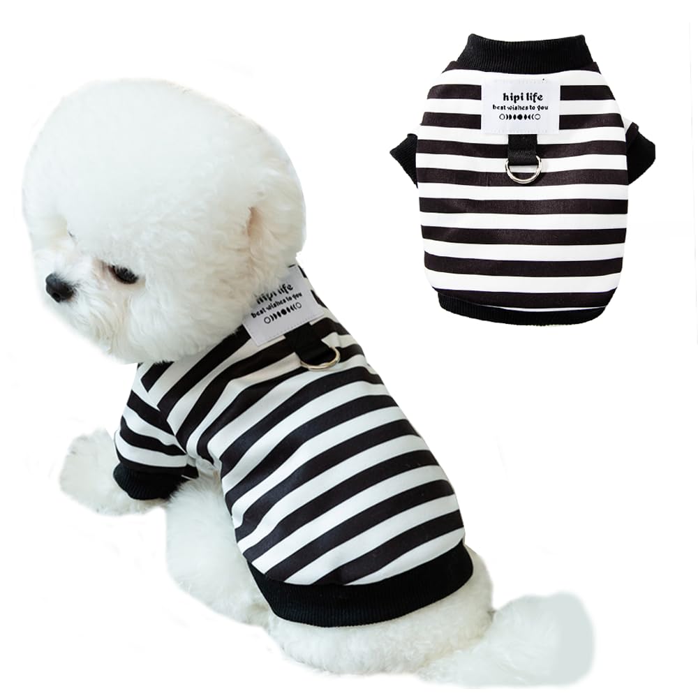 Anelekor sudadera para perro con rayas negras, vista frontal, ropa cálida para paseos diarios.