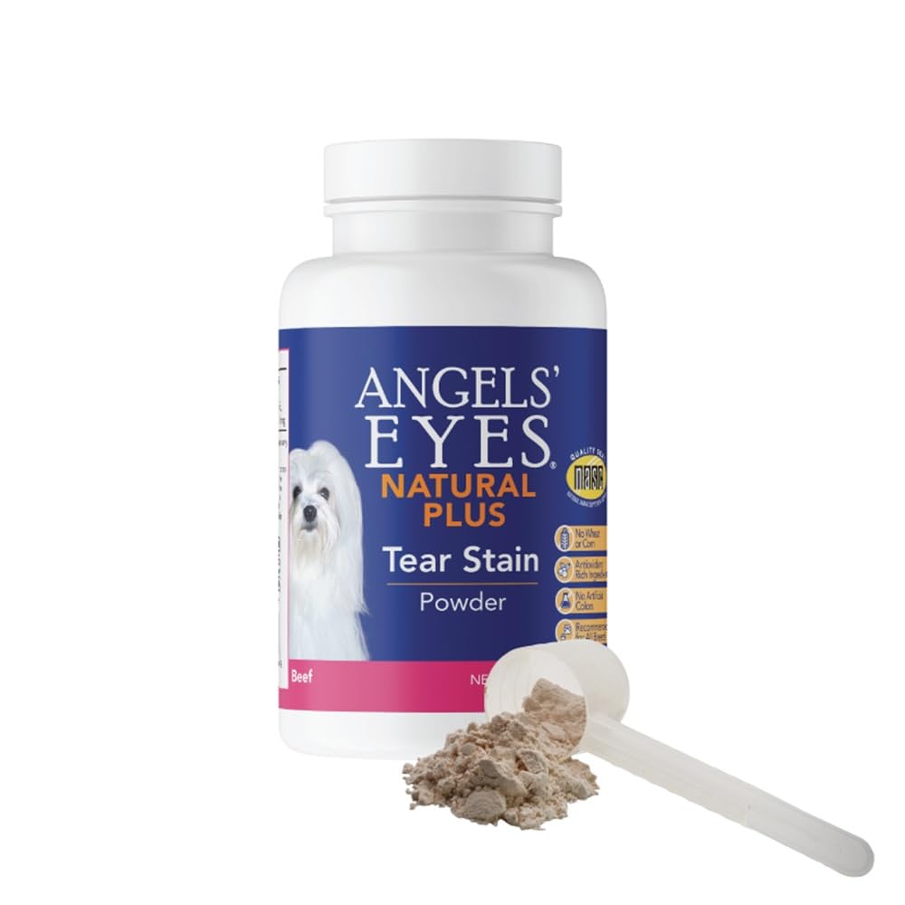 ANGELS' EYES Natural Plus polvo para perros ingredientes clave para un pelaje más claro alrededor de los ojos.