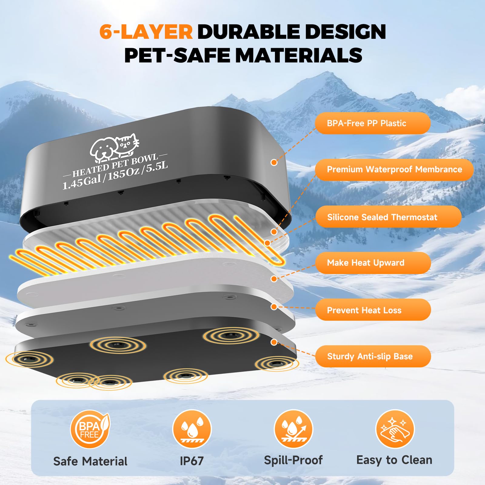 Angelspet bebedero con estructura de 6 capas y BPA-free para uso al aire libre.