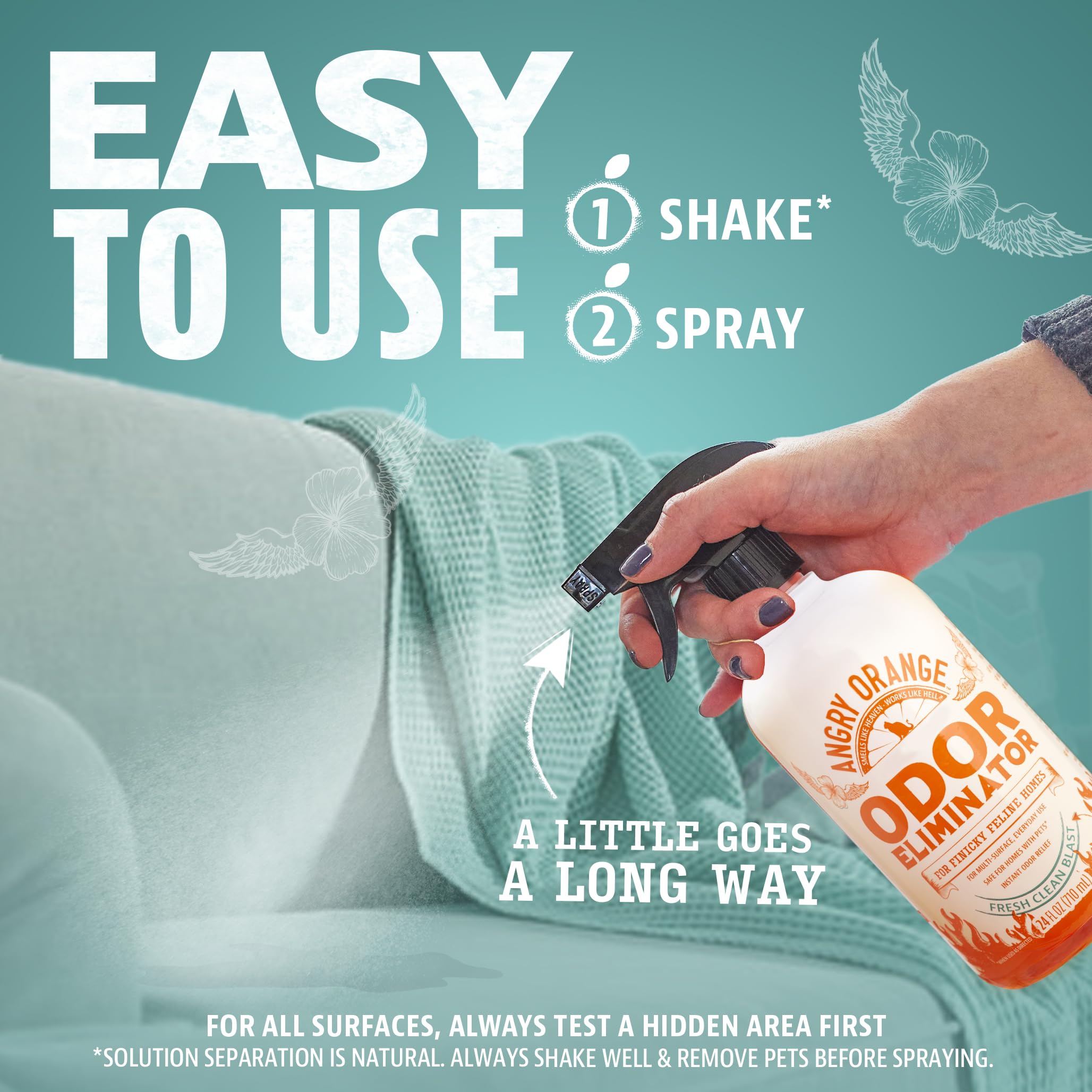 ANGRY ORANGE spray para aplicación rápida en áreas afectadas por olores.
