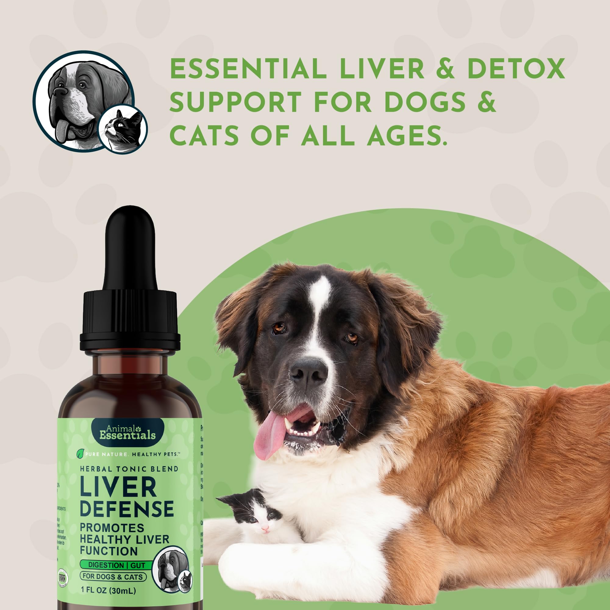 Animal Essentials Liver Defense, uso diario para apoyar hígado de mascotas.