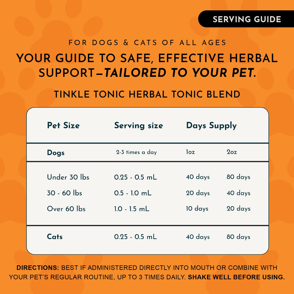 Animal Essentials Tinkle Tonic, mezcla herbal para bienestar urinario de mascotas.