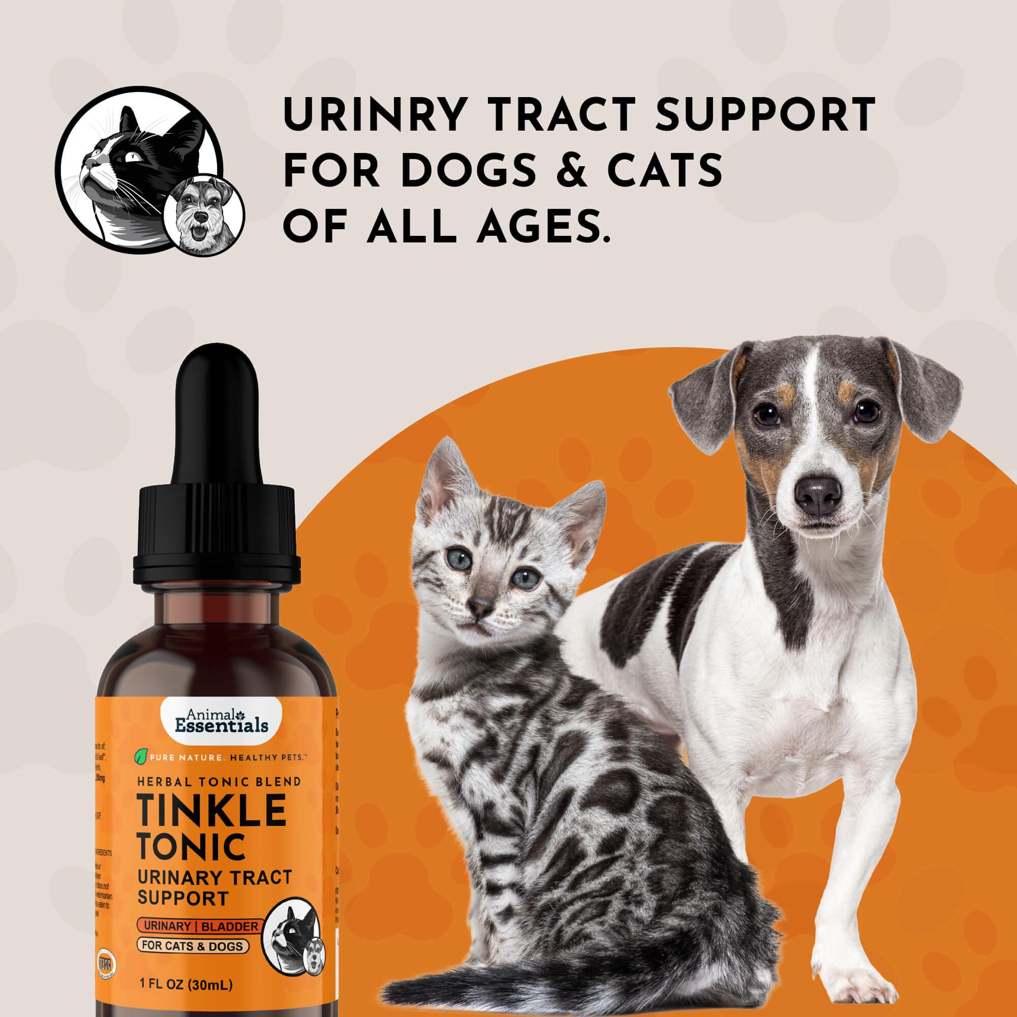 Animal Essentials Tinkle Tonic, uso diario para mascotas con cuidado natural.