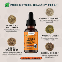 Mezcla herbal de plantas para bienestar urinario de mascotas.