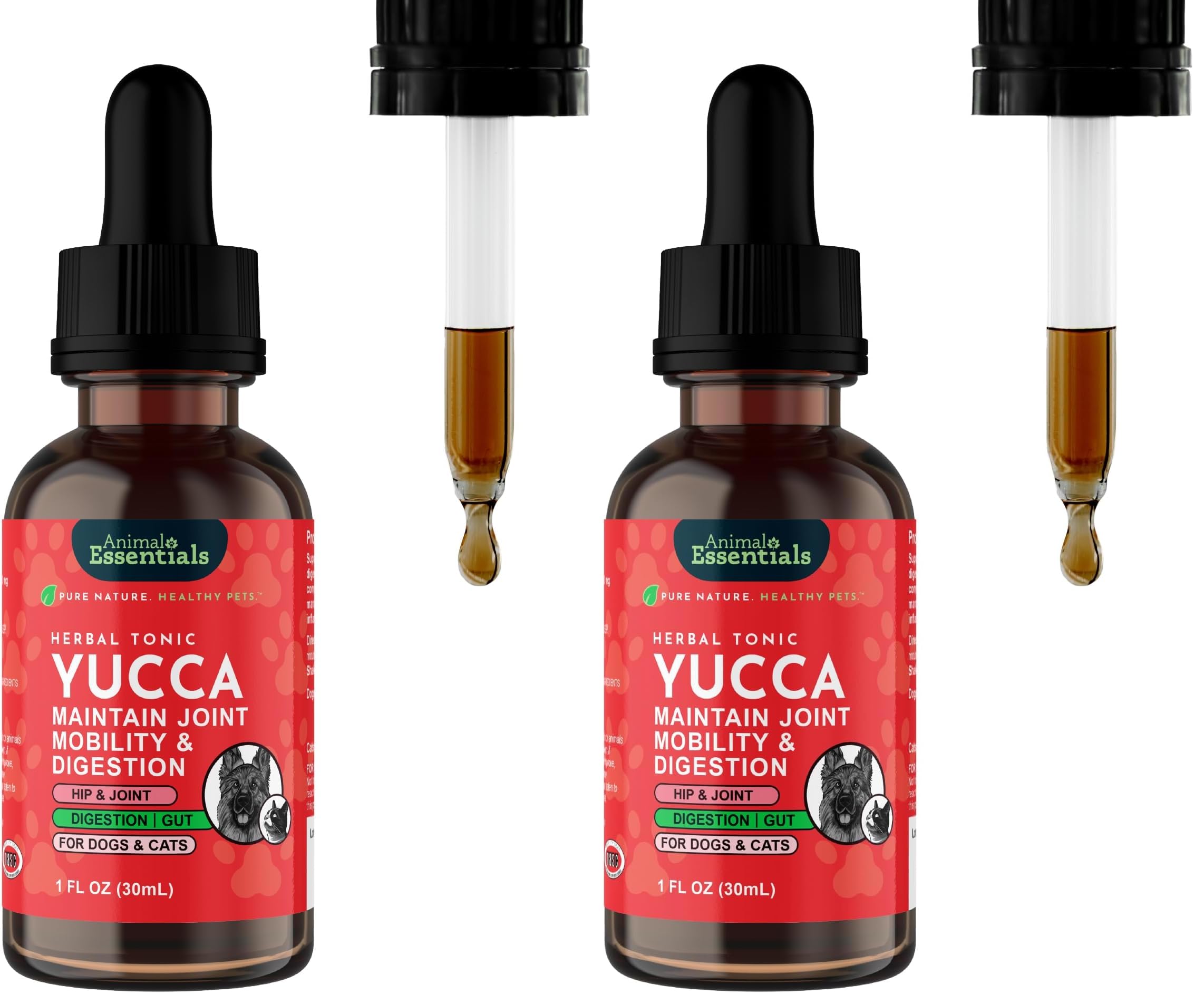 Animal Essentials Yucca botella 1oz: soporte articular para perros y gatos.