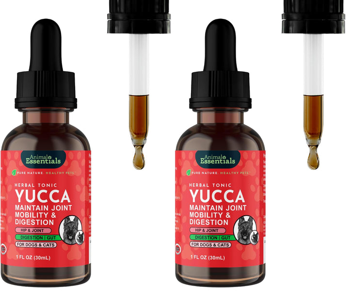 Animal Essentials Yucca botella 1oz: soporte articular para perros y gatos.