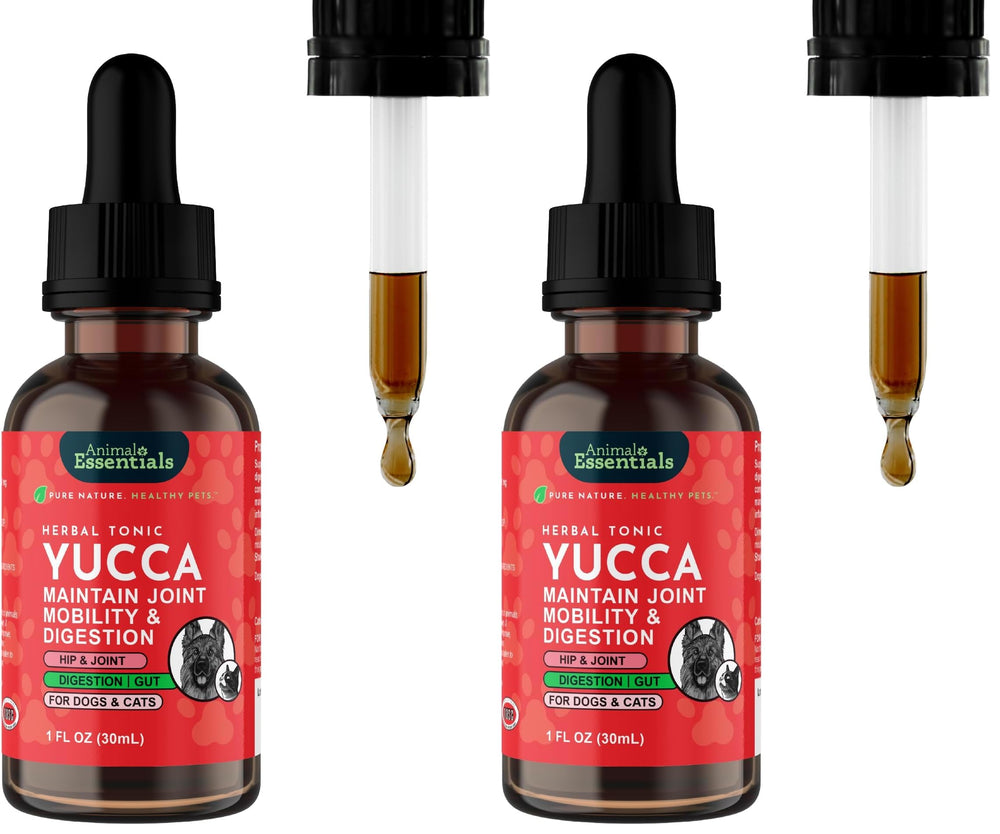Animal Essentials Yucca botella 1oz: soporte articular para perros y gatos.