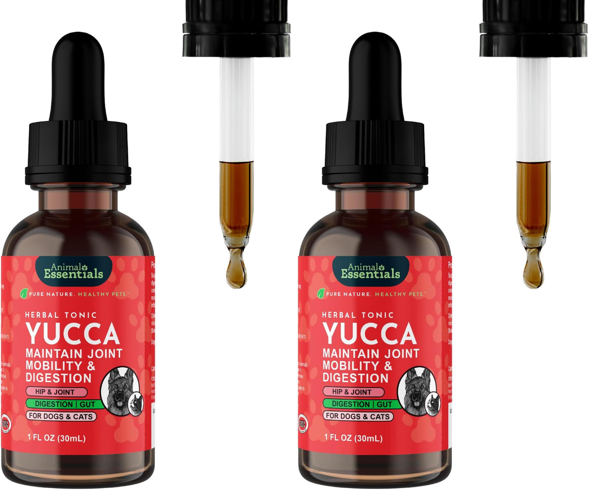 Animal Essentials Yucca botella 1oz: soporte articular para perros y gatos.