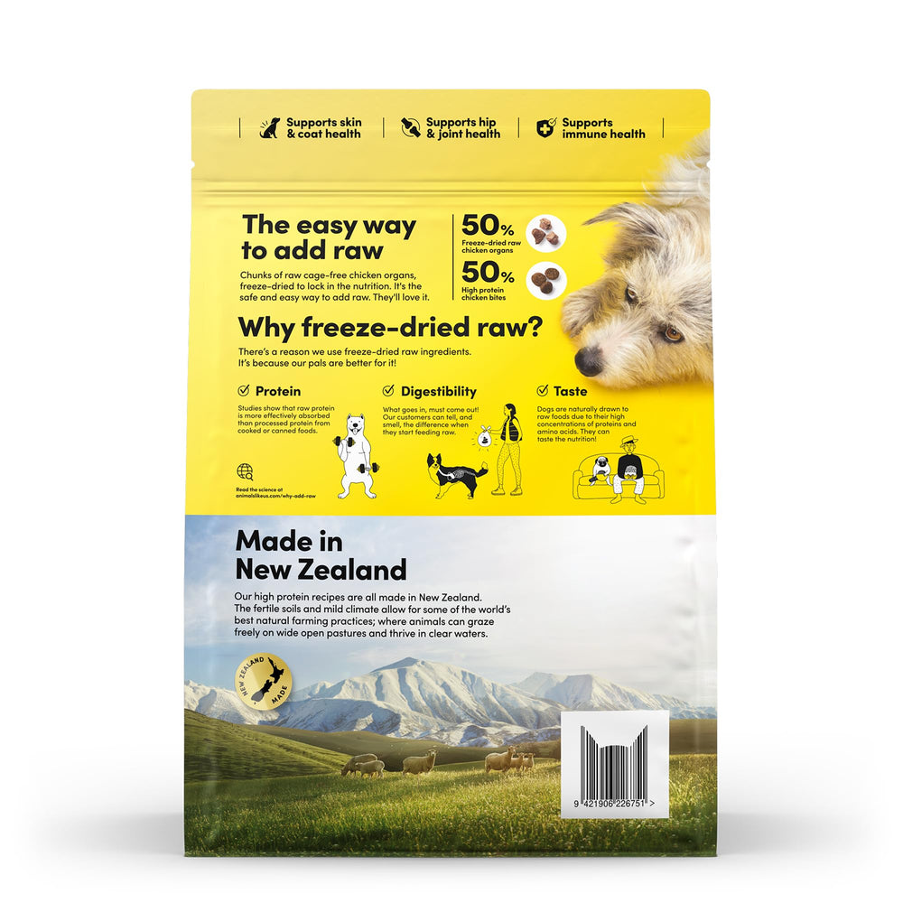 Animals Like Us RawMix50 piezas deshidratadas, proceso suave para conservar sabor y nutrientes.