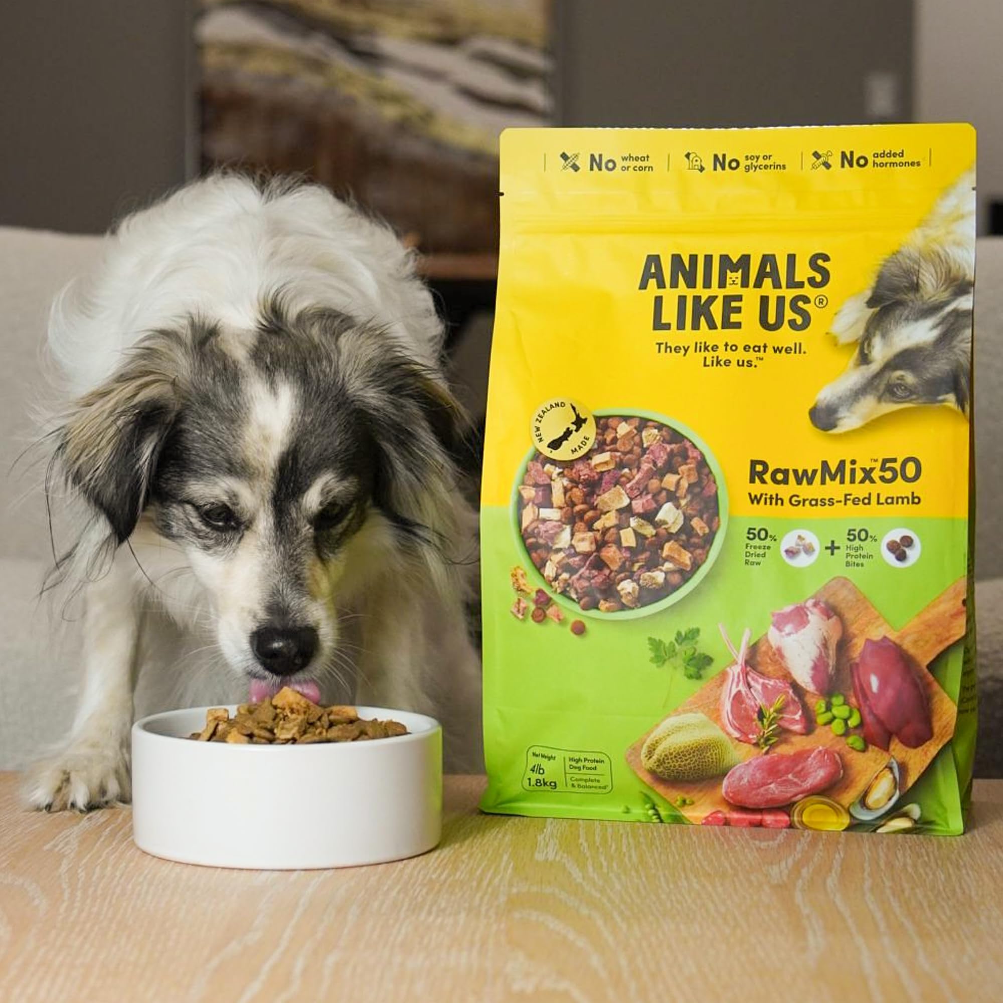 Animals Like Us RawMix50: incluye kibble para textura crujiente y variedad.