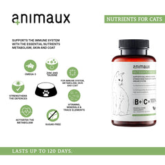 Animaux tabletas masticables para gatos, 120 días de suministro, sabor natural.