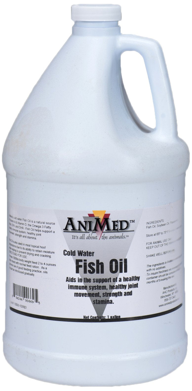AniMed aceite de pescado para caballos, botella frontal para apoyar la movilidad