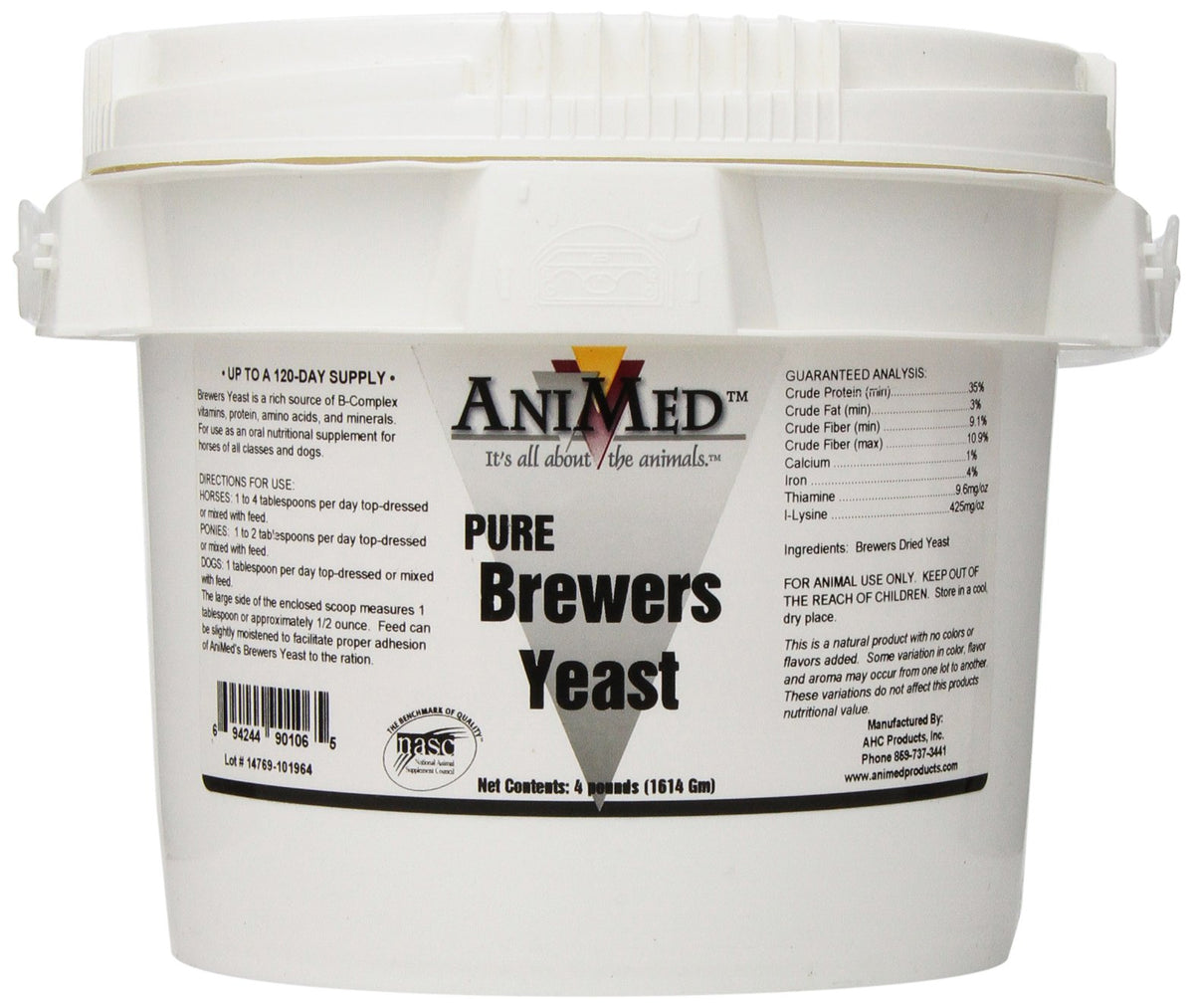 ANIMED levadura cervecera para caballos, envase para nutrición diaria.
