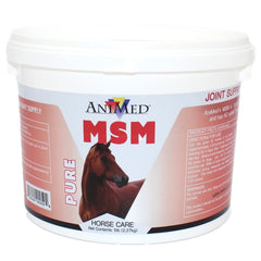 ANIMED Pure MSM en botella de 5 lb para apoyar movilidad diaria en caballos y perros.