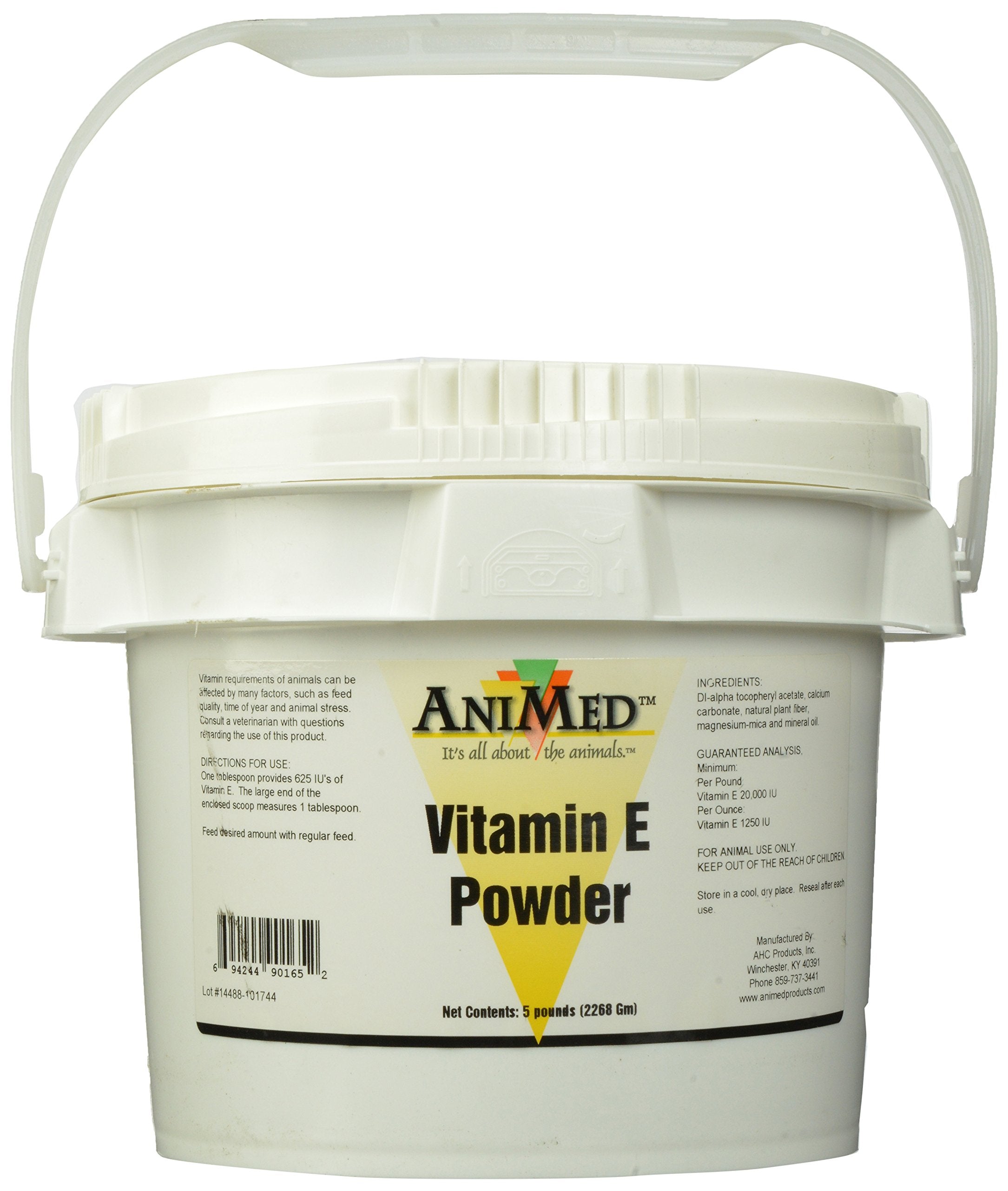 ANIMED Vitamina E en polvo en envase de 5 libras para mascotas.