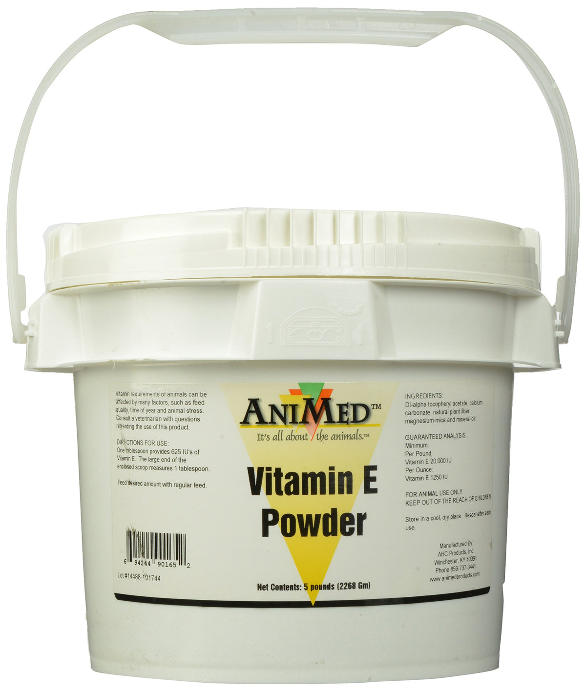 ANIMED Vitamina E en polvo en envase de 5 libras para mascotas.