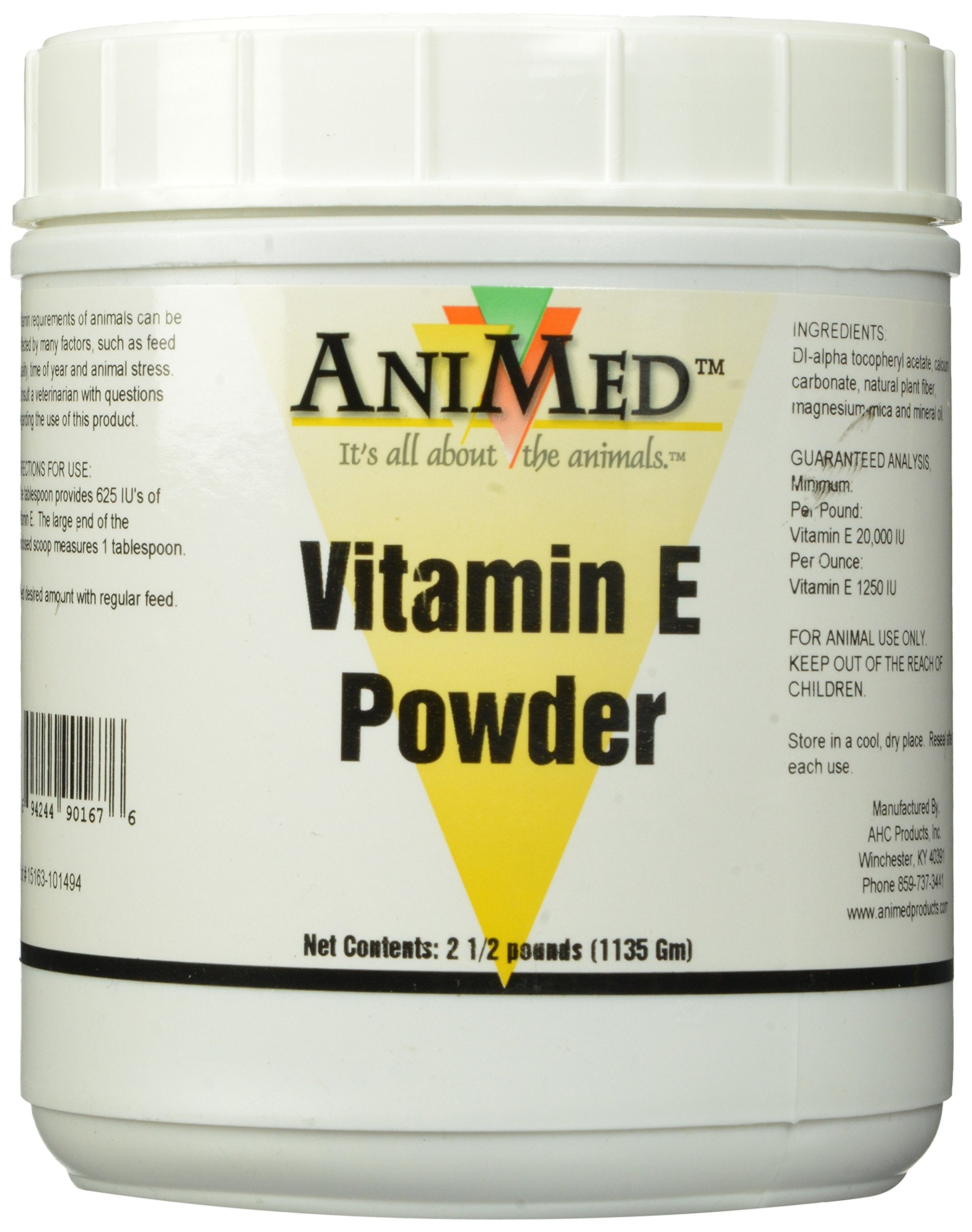 ANIMED Vitamina E polvo para caballos, envase de 2.5 libras para uso diario.