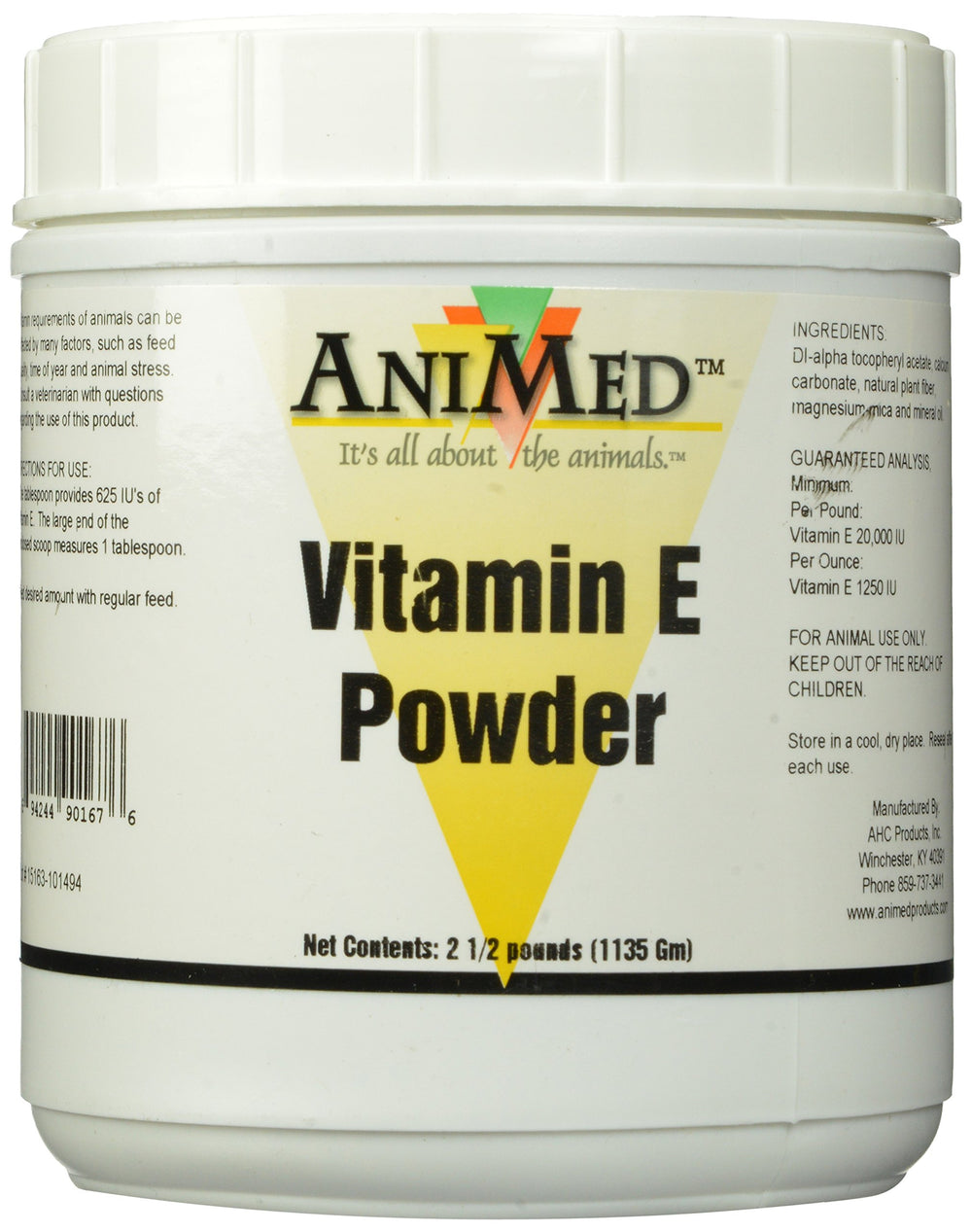 ANIMED Vitamina E polvo para caballos, envase de 2.5 libras para uso diario.