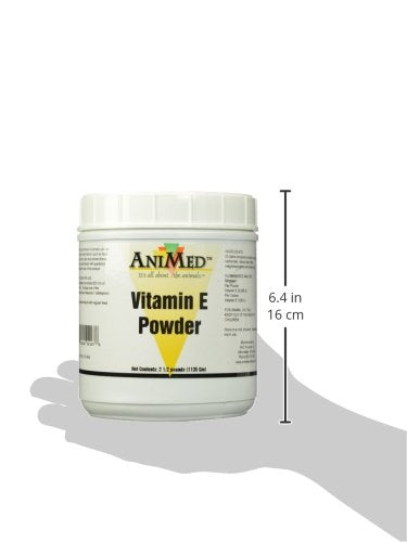 ANIMED Vitamina E polvo para caballos, etiqueta frontal clara con uso recomendado.