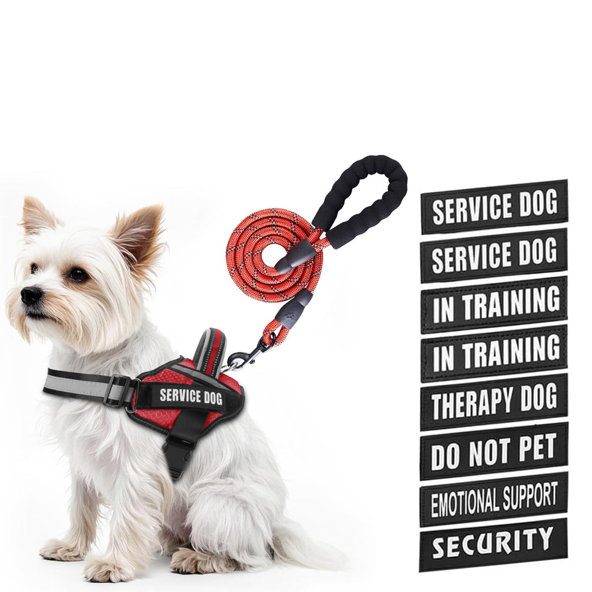 Animire arnés de servicio con parches para entrenamiento y seguridad.