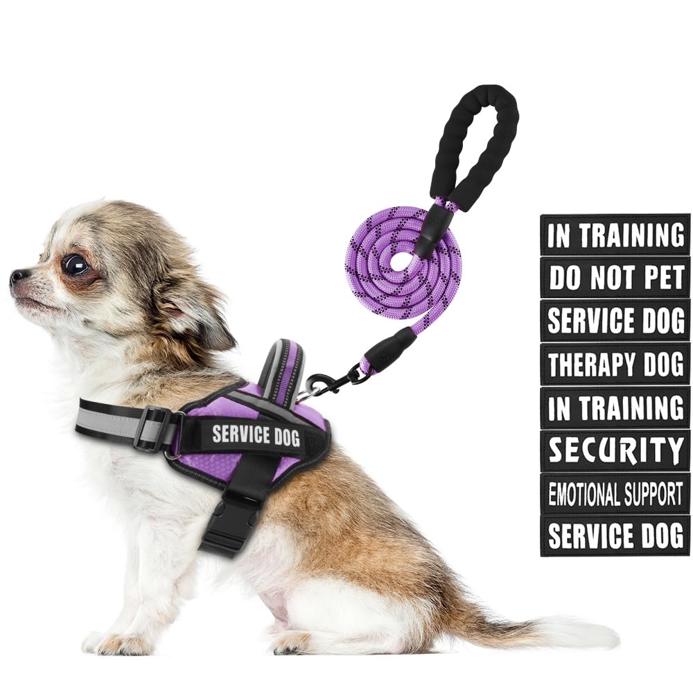 Arnés Animire para perro de servicio, talla XS, púrpura, cómodo y seguro.