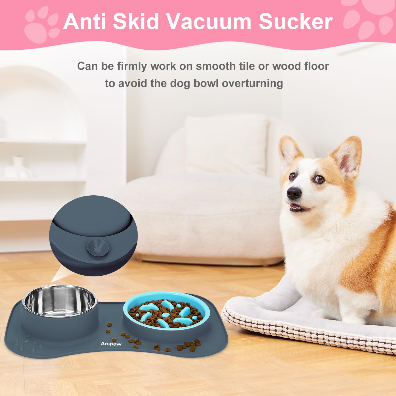 Anipaw bebedero agua acero 23oz: taza duradera para hidratar a tu mascota durante el día.