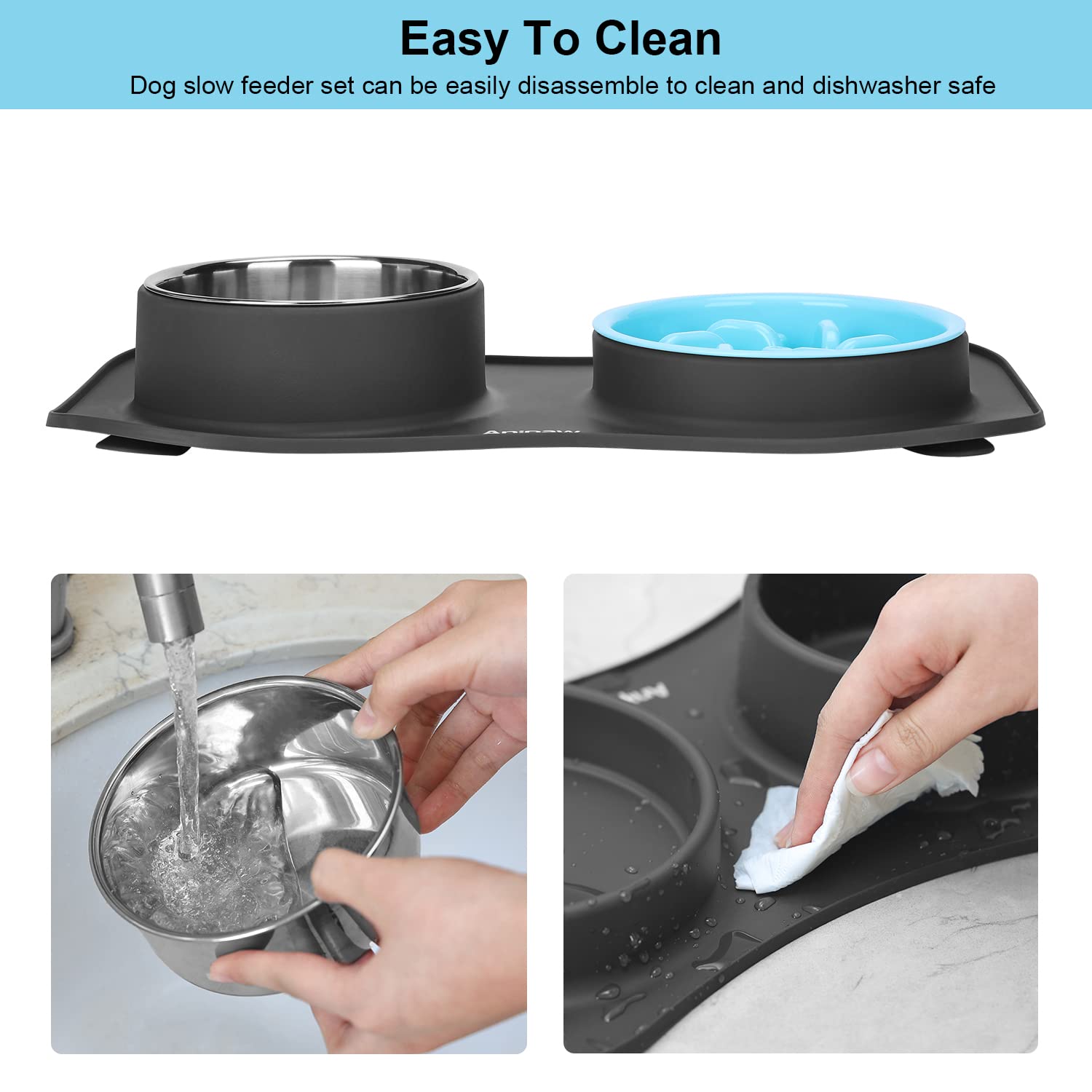 Anipaw materiales aptos para alimento: acero y silicona de calidad.