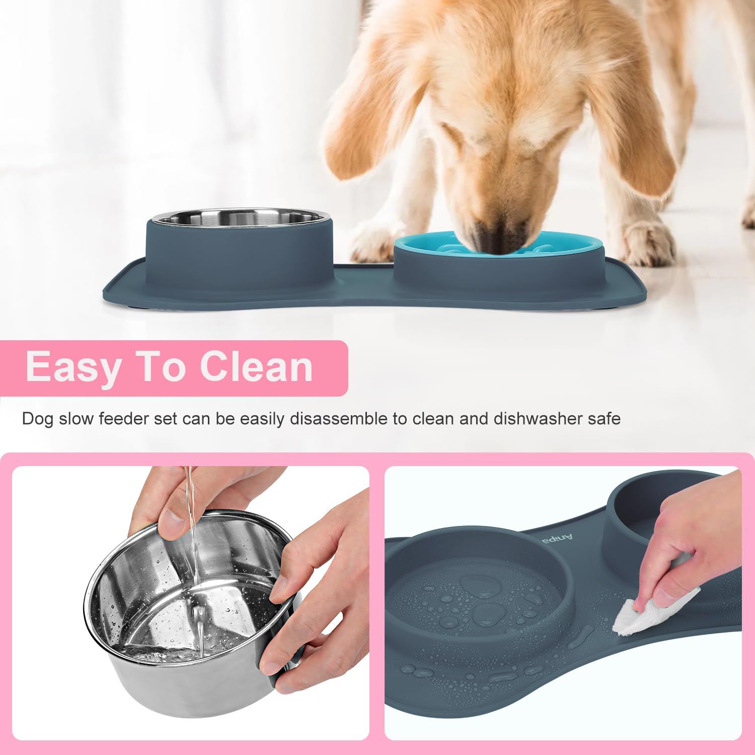Anipaw plato lento plástico 15oz: diseño ligero facilita la limpieza y el almacenamiento.