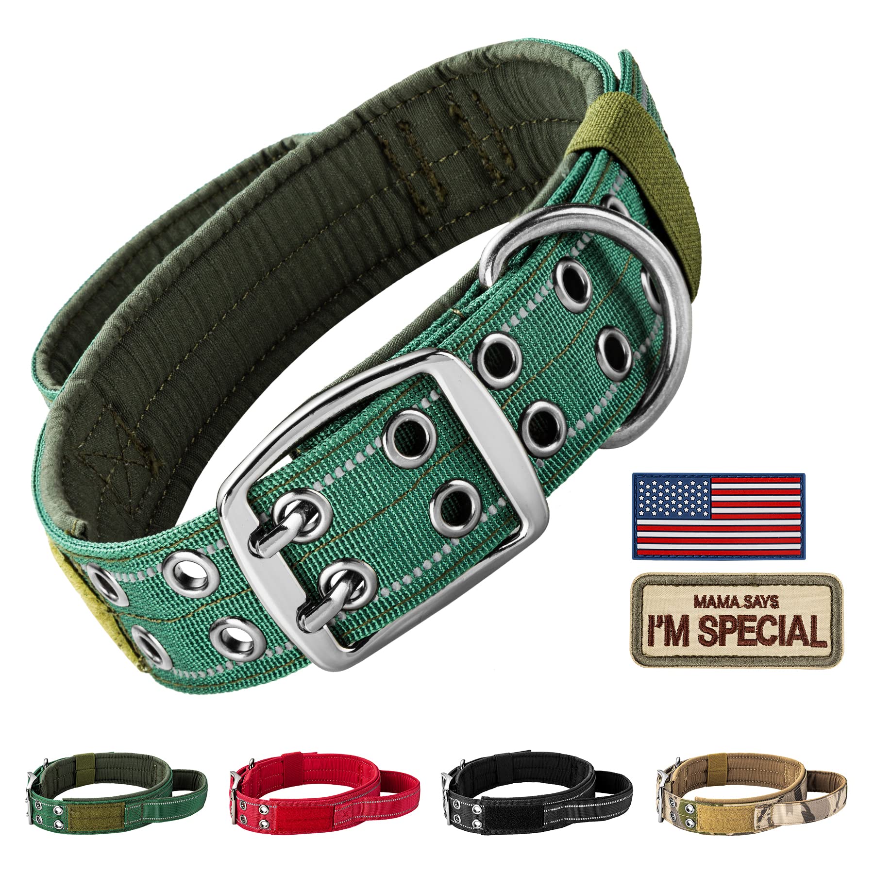 Collar táctico Annchwool con asa acolchada verde para mayor control durante paseos