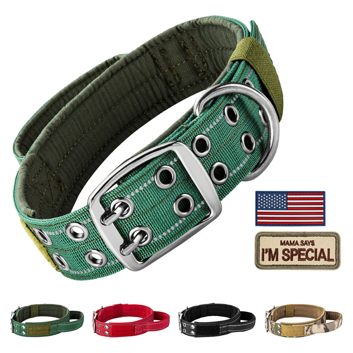 Collar táctico Annchwool con asa acolchada verde para mayor control durante paseos