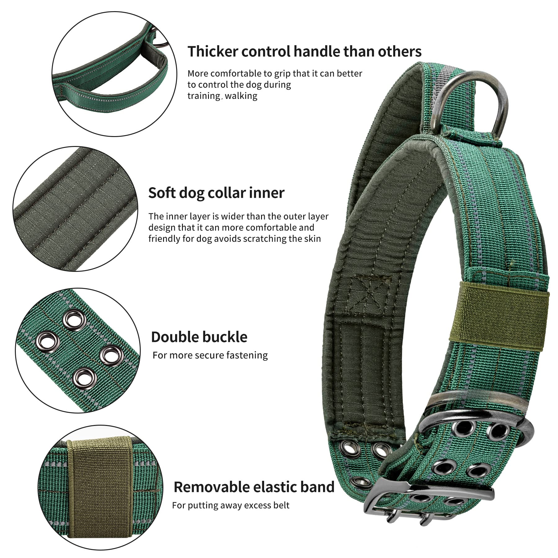 Collar Annchwool con doble hebilla verde para seguridad duradera