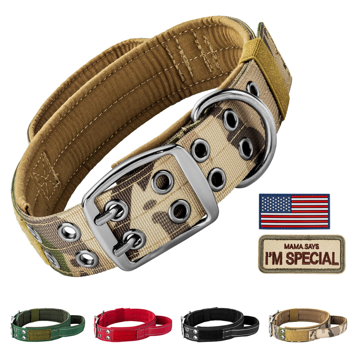 Collar táctico Annchwool para perro en camuflaje verde, talla XL, comodidad y seguridad.