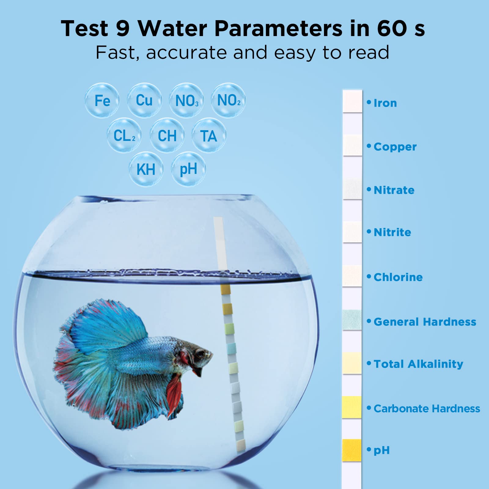 Tiras de prueba Anniple 9 en 1 para lectura rápida de parámetros del acuario