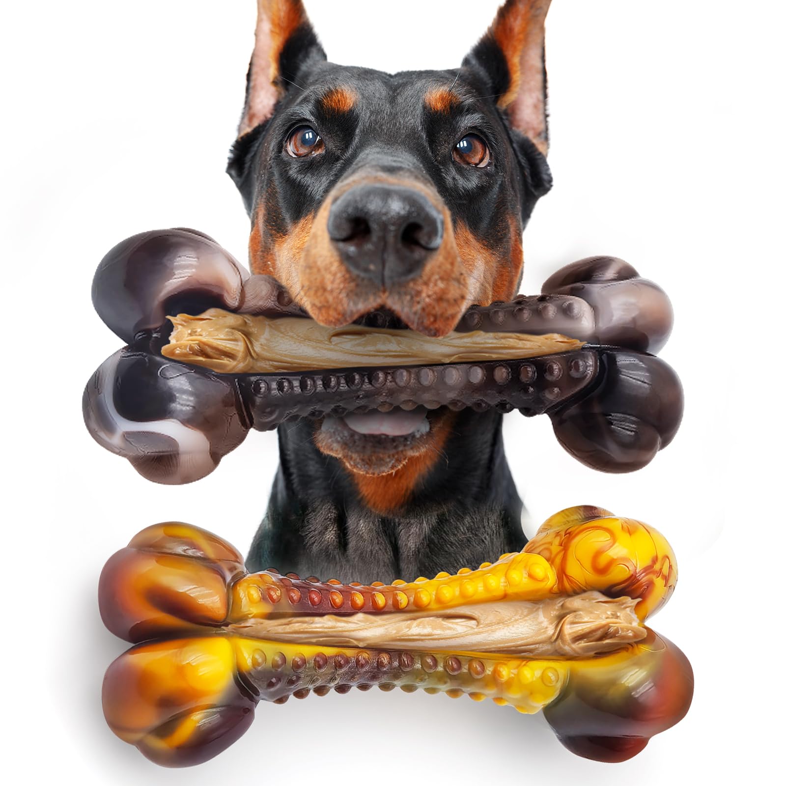 Anoodi hueso-juguete indestructible para perros grandes, ideal para masticar sin romperse.