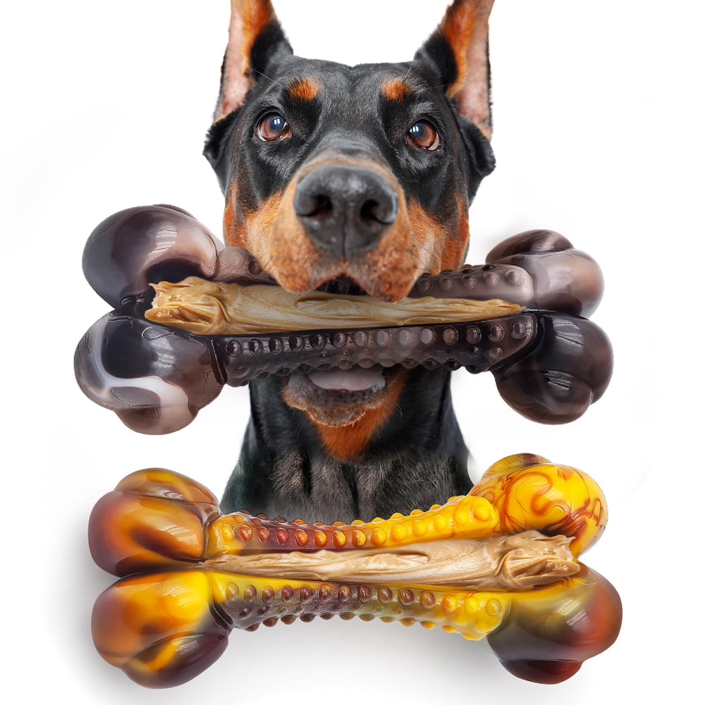 Anoodi hueso-juguete indestructible para perros grandes, ideal para masticar sin romperse.