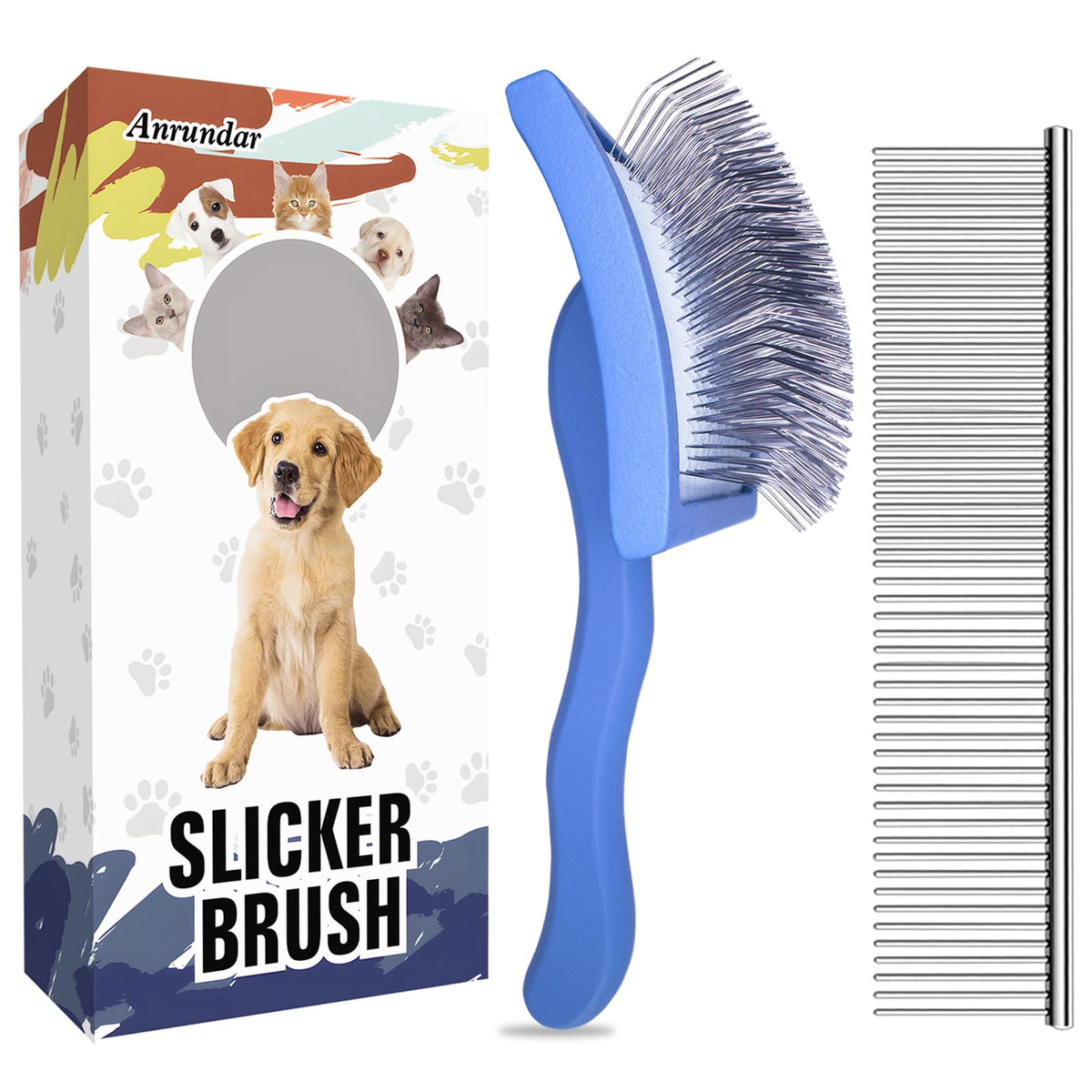 Anrundar cepillo slicker para perros de pelo largo, uso suave y sin tirones