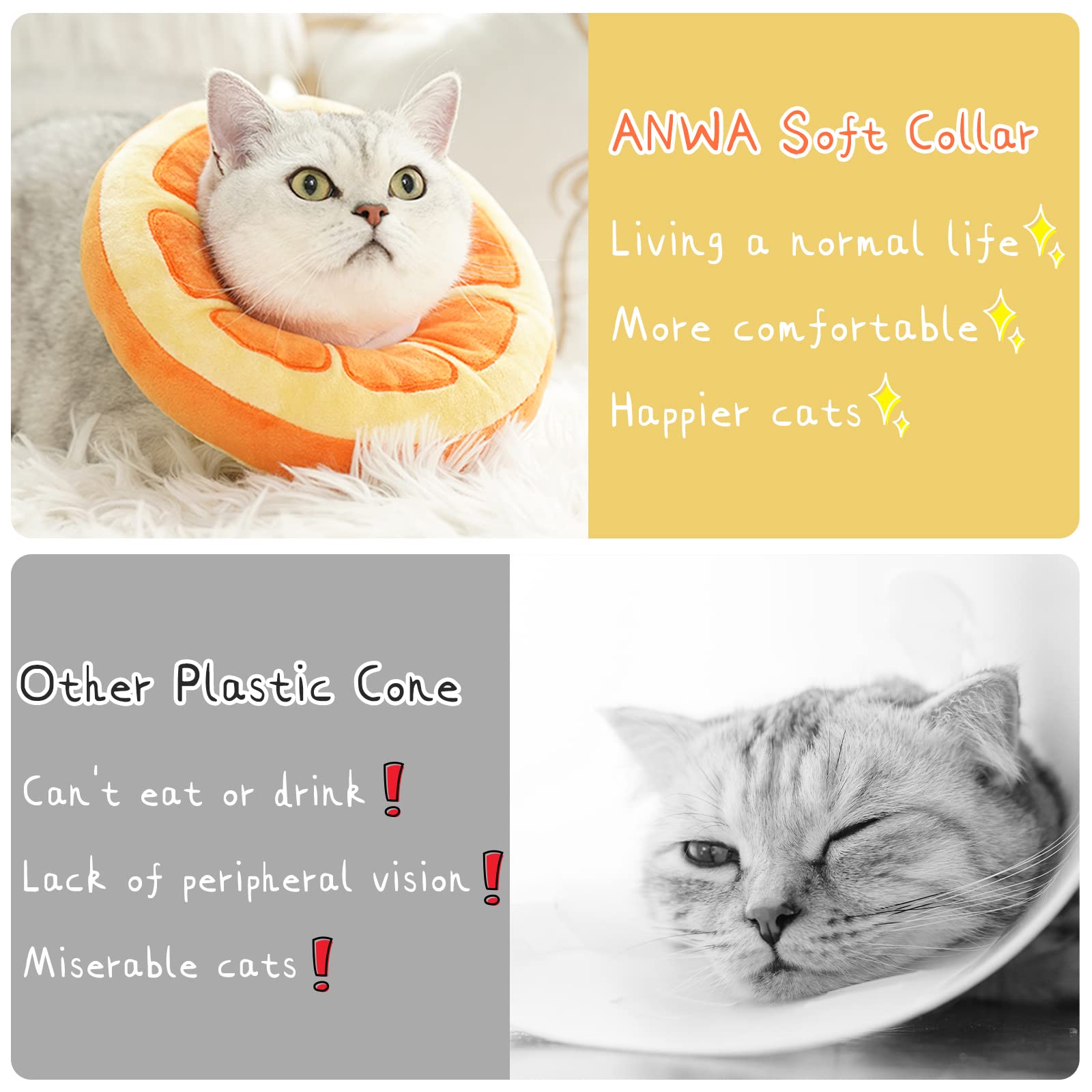 ANWA collar cono gato, diseñado para uso diario con facilidad.