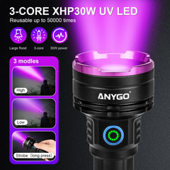 ANYGO linterna UV detecta manchas y residuos en textiles y superficies en casa.