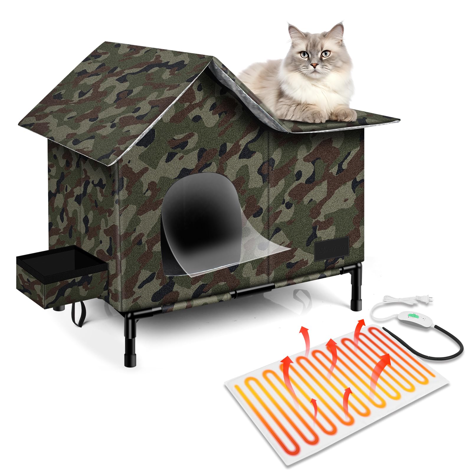 Anysiny Casa para Gato Caliente con camuflaje y base elevada, refugio cómodo para exteriores.