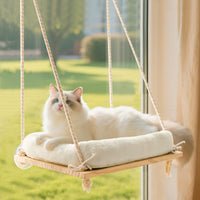 Anywish percha-ventana-gato madera rustica ofrece descanso al sol.