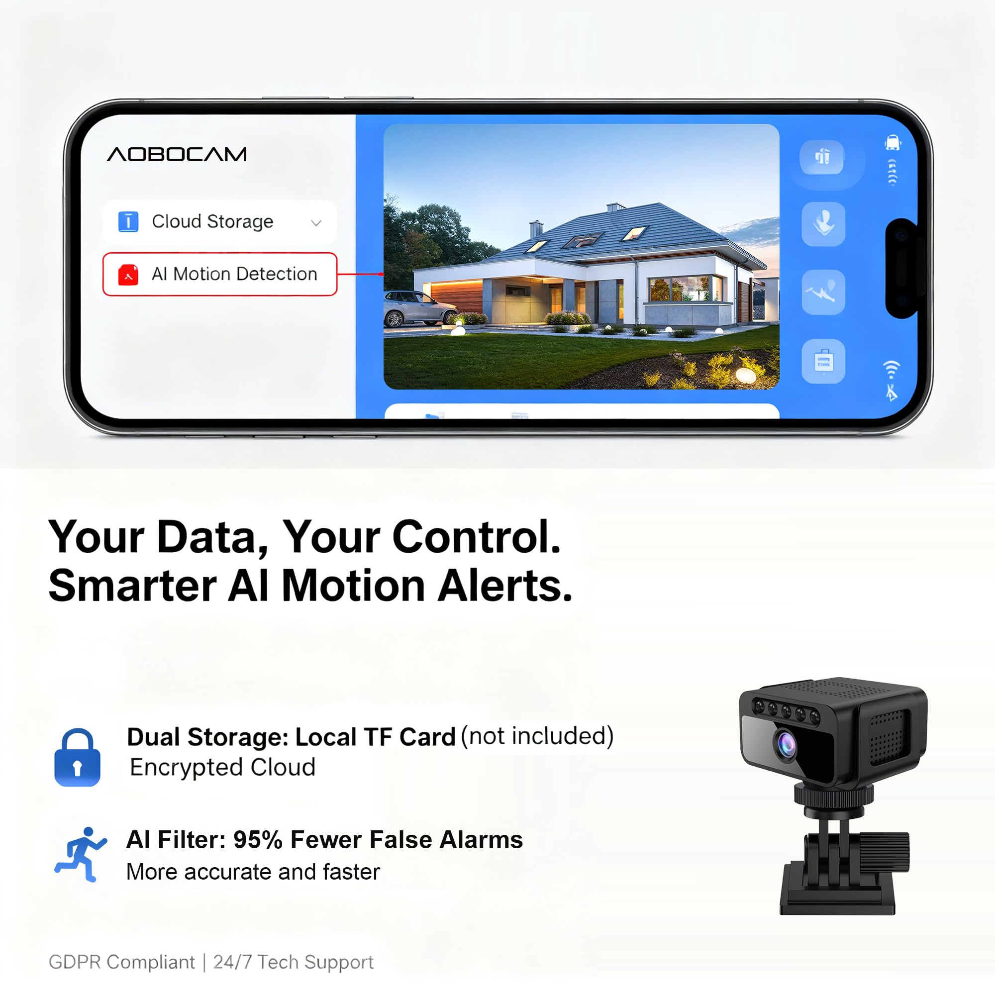 AOBOCAM camara oculta conectividad tres modos para monitoreo flexible.