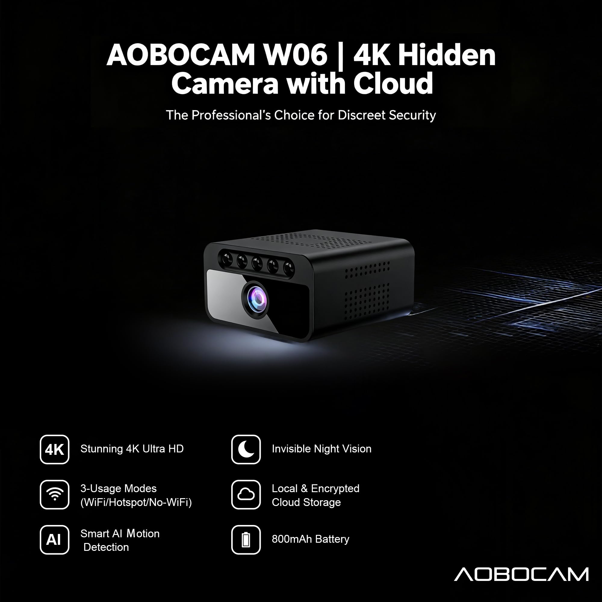 AOBOCAM camara oculta vision nocturna 940nm sin deslumbrar para vigilancia discreta.