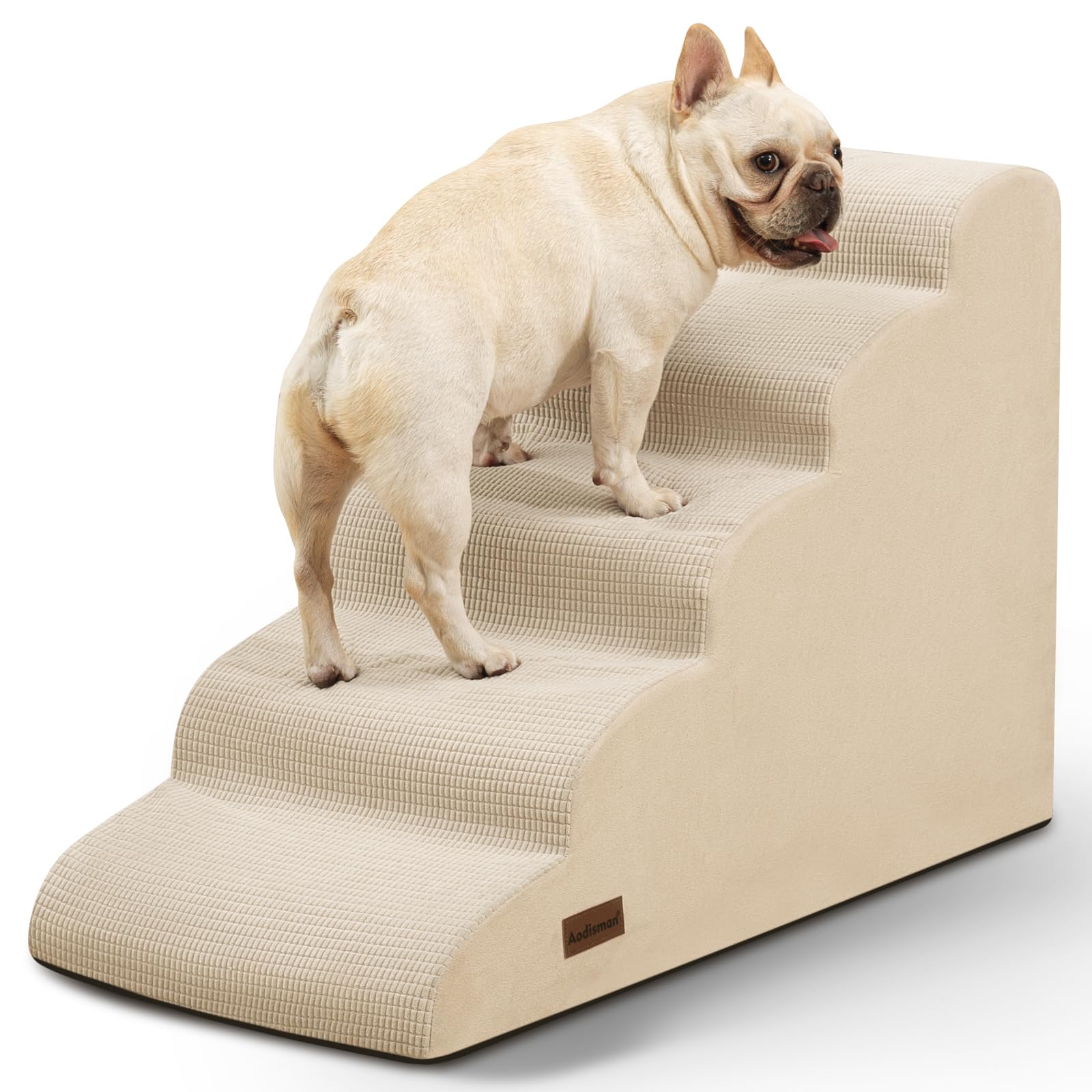 Aodisman escaleras para perros de 5 pasos junto a la cama alta, ayuda a subir con comodidad.