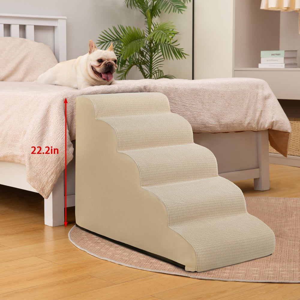 Aodisman escaleras para perros 5 pasos, vista lateral, acceso fácil a la cama.